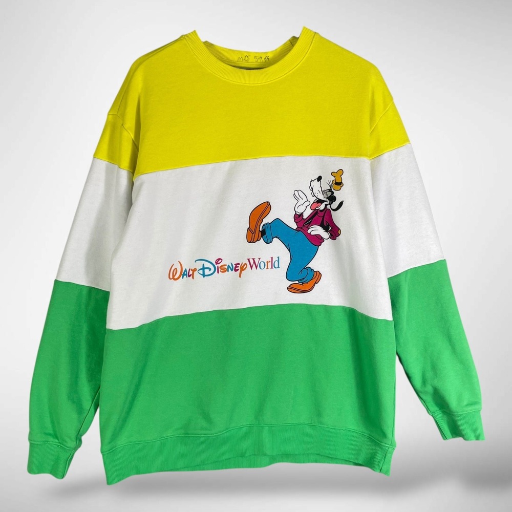 Disney Goofy Walt Disney World Colorblock Sweatshirt Mens L Yellow White Green